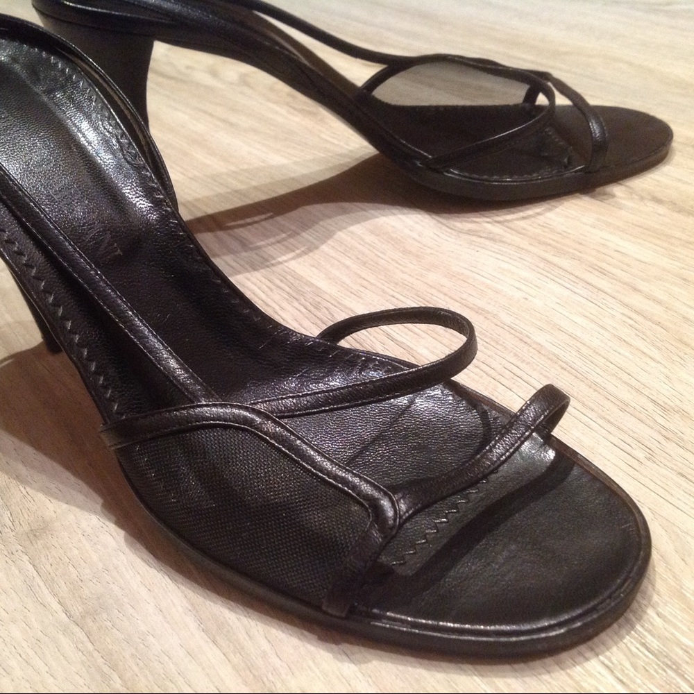Armani Italy Black Strap Mesh Sandal Heel 10